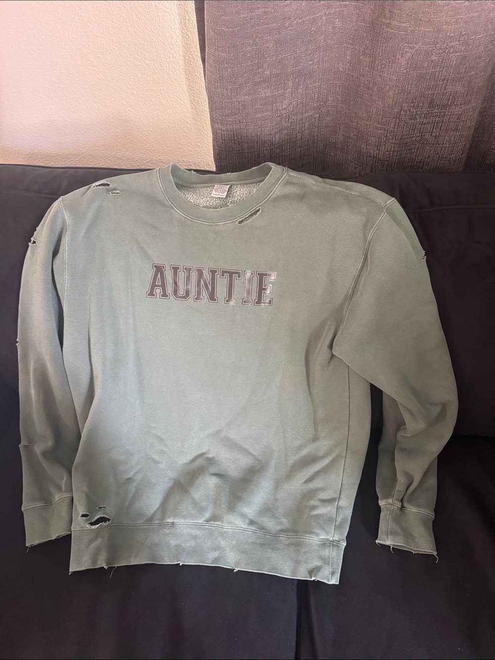 Distressed AUNTIE Forrest Green Crewneck Sweatshirt